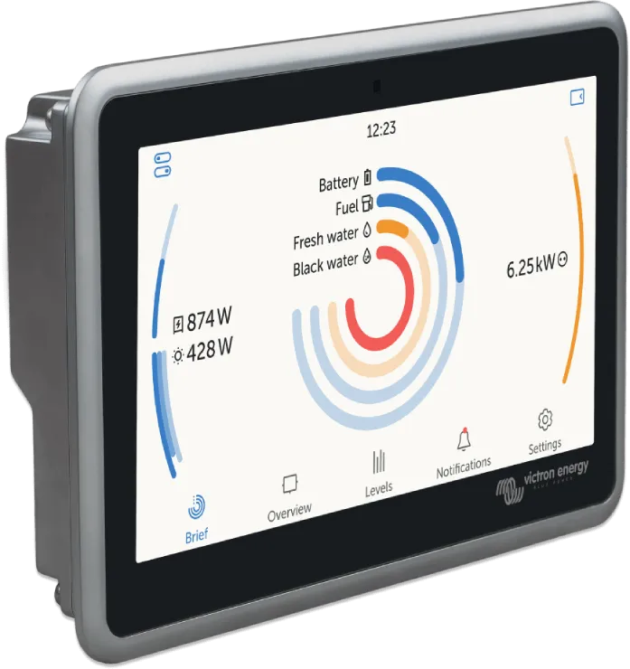 Victron Ekrano GX display main dashboard side